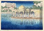 Prayers at Sunset, Udaipur, India, woodblock print by Charles W. Bartlett, 1919, Honolulu Academy of Arts